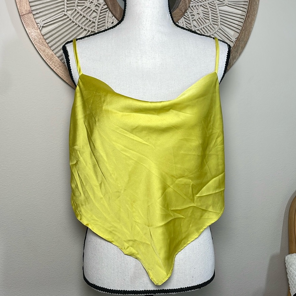 Japna chartreuse gold scarf crop top size Large silky NWT